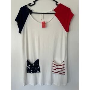 Patriotic American‎ Flag Top Small NWT July Fourth Memorial